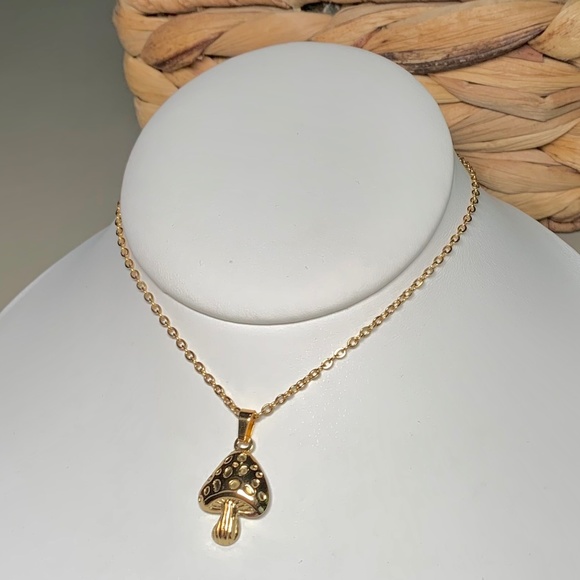 Whimsical Mushroom Pendant Necklace, 19” chain - Picture 4 of 10